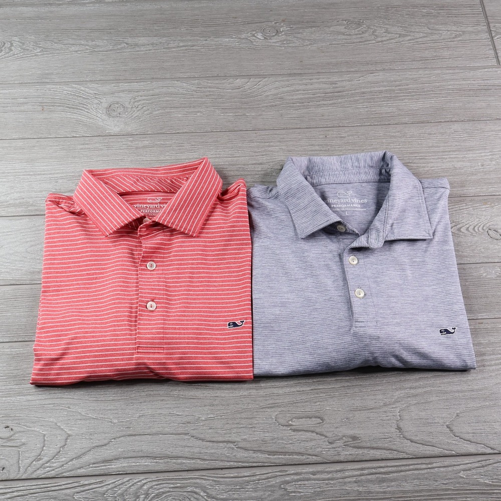 Vineyard Vines Performance Polo Golf Shirt Men's Large Whale Logo Set of 2